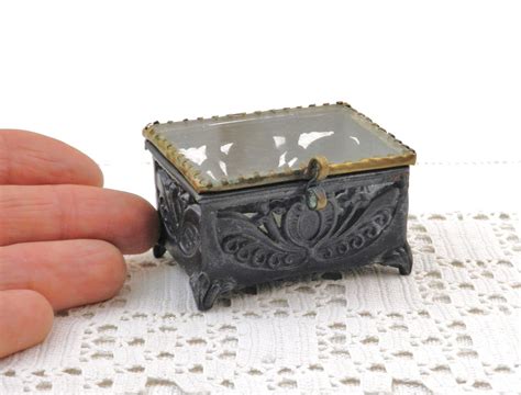 pewter metal glass lid small boxes|Pewter Décor Trinket Boxes for sale .